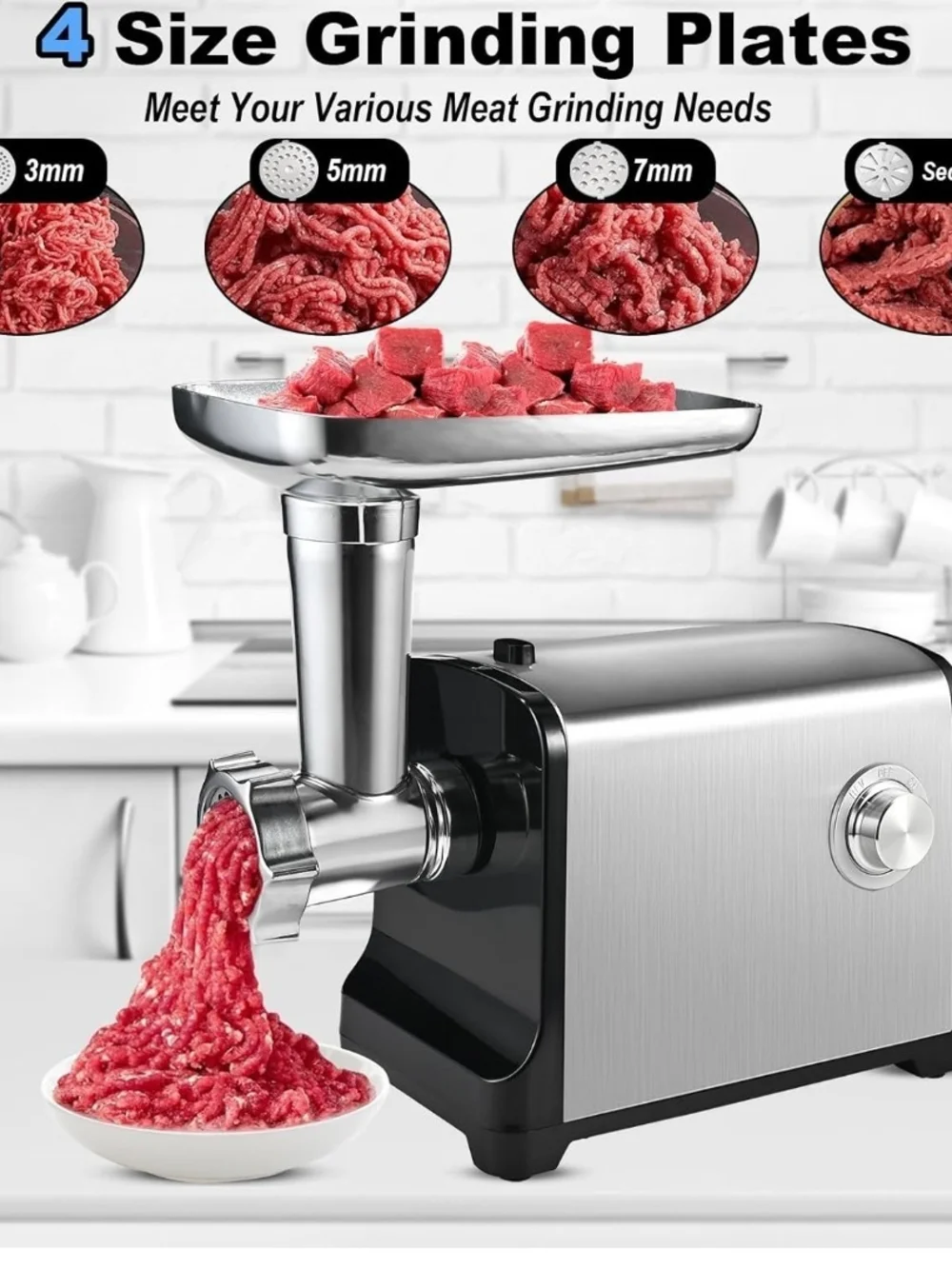 Electric Meat Grinder 3200W Max Heavy Duty Sausage Stuffer Kibbe Maker Stainless